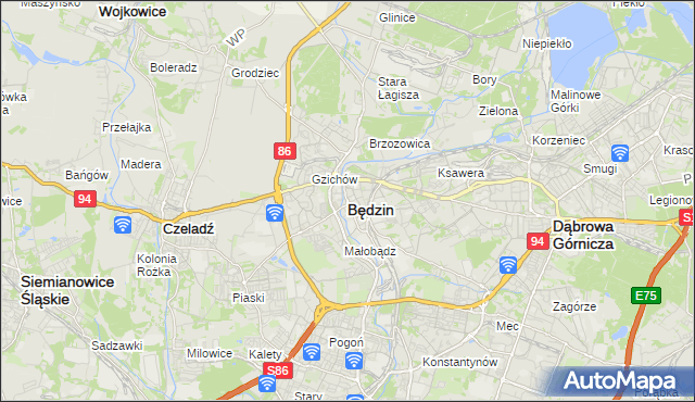 mapa Będzin, Będzin na mapie Targeo