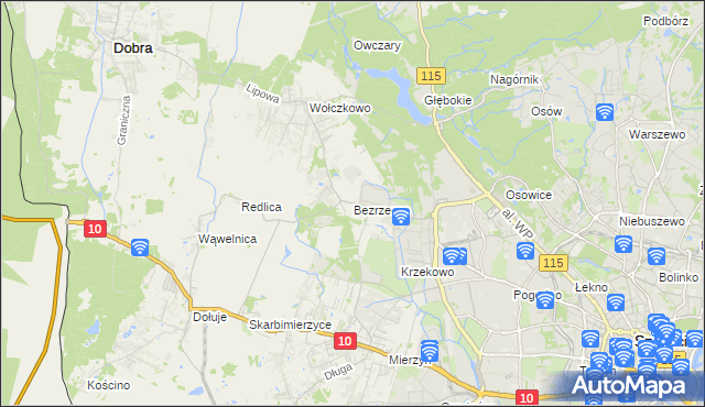 mapa Bezrzecze, Bezrzecze na mapie Targeo