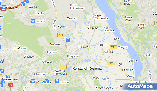 mapa Bielawa gmina Konstancin-Jeziorna, Bielawa gmina Konstancin-Jeziorna na mapie Targeo