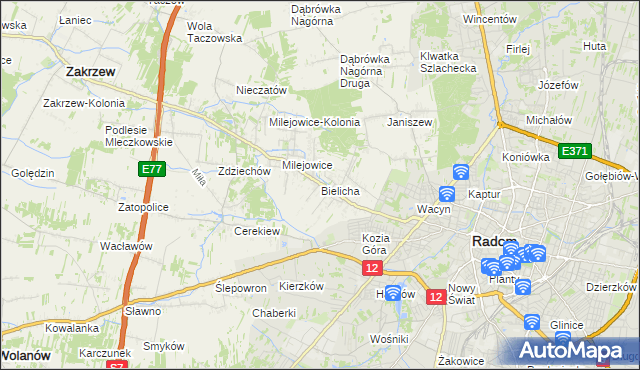 mapa Bielicha, Bielicha na mapie Targeo