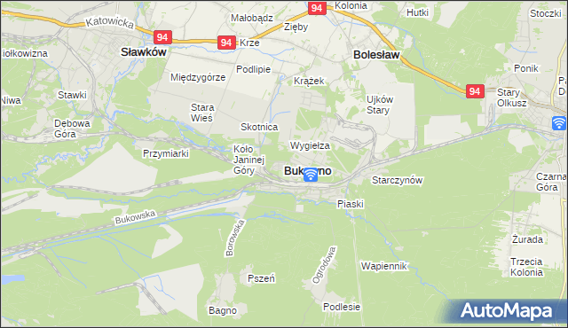 mapa Bukowno powiat olkuski, Bukowno powiat olkuski na mapie Targeo