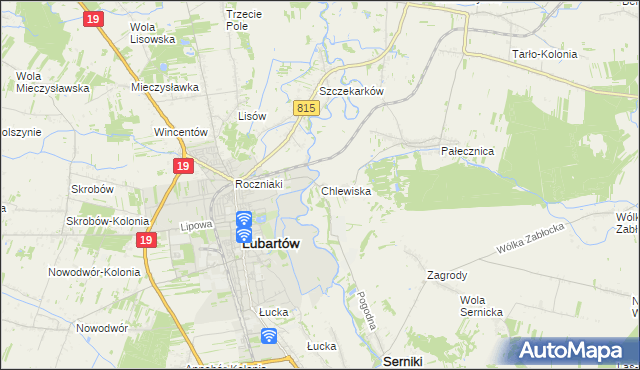 mapa Chlewiska gmina Lubartów, Chlewiska gmina Lubartów na mapie Targeo