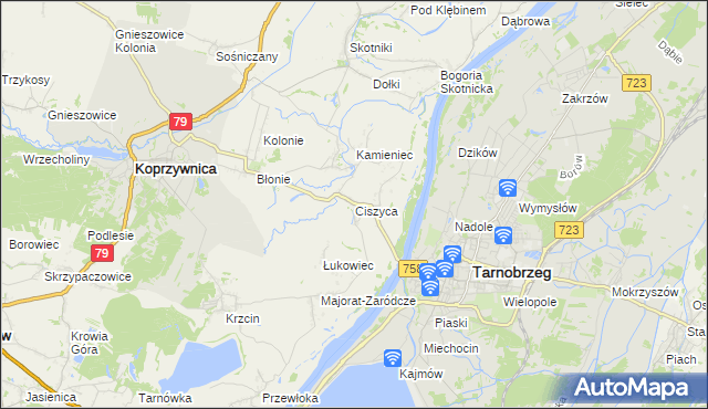 mapa Ciszyca gmina Koprzywnica, Ciszyca gmina Koprzywnica na mapie Targeo
