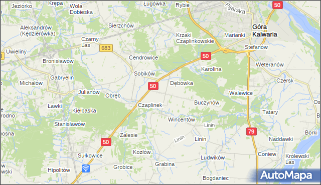 mapa Czaplin gmina Góra Kalwaria, Czaplin gmina Góra Kalwaria na mapie Targeo