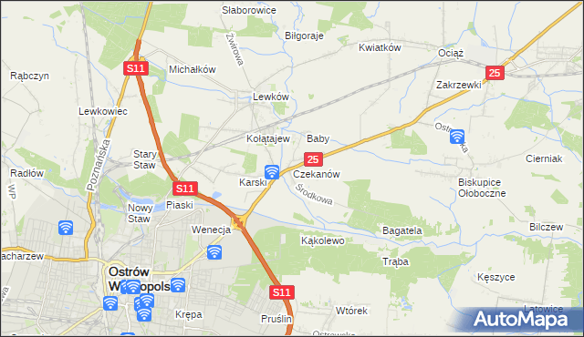 mapa Czekanów gmina Ostrów Wielkopolski, Czekanów gmina Ostrów Wielkopolski na mapie Targeo