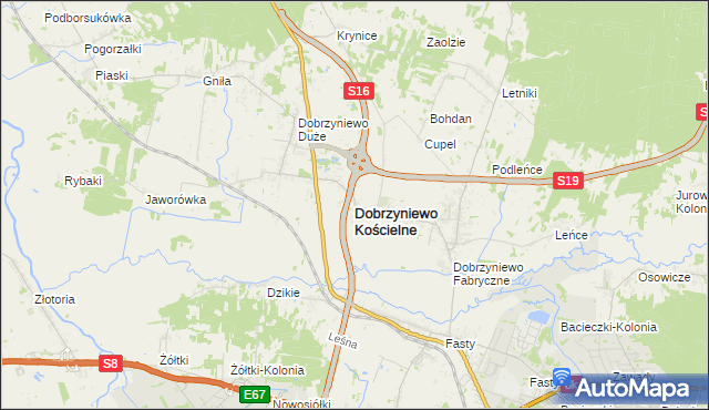 mapa Dobrzyniewo Kościelne, Dobrzyniewo Kościelne na mapie Targeo