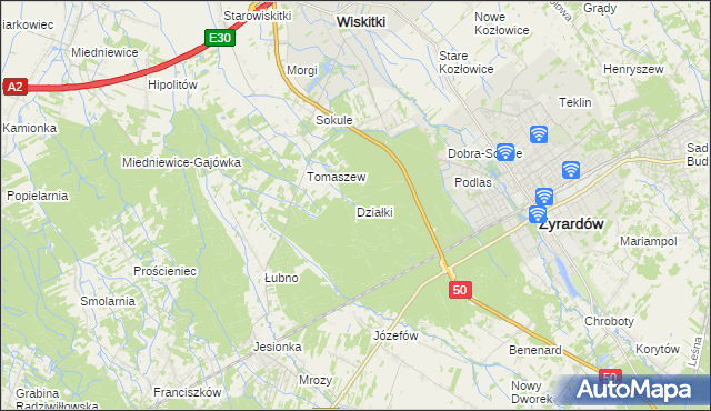 mapa Działki gmina Wiskitki, Działki gmina Wiskitki na mapie Targeo