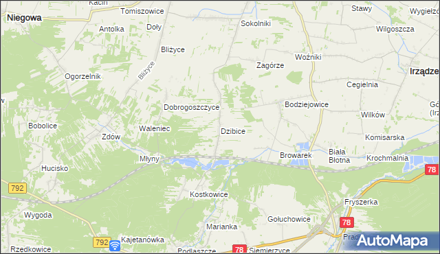 mapa Dzibice, Dzibice na mapie Targeo