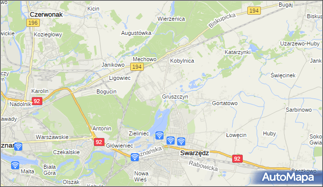 mapa Gruszczyn gmina Swarzędz, Gruszczyn gmina Swarzędz na mapie Targeo