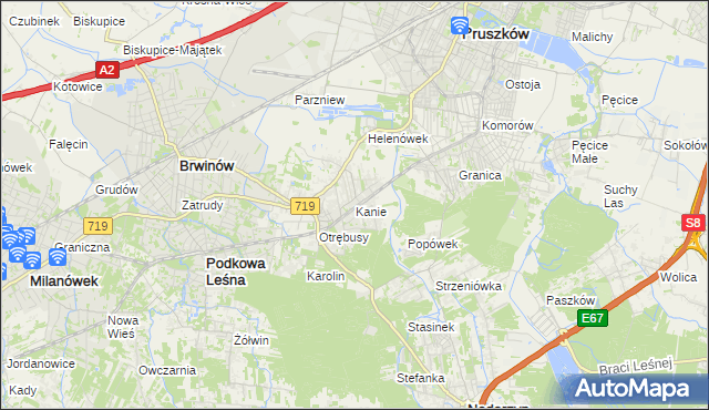 mapa Kanie gmina Brwinów, Kanie gmina Brwinów na mapie Targeo