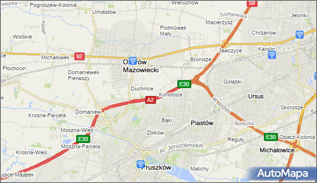 mapa Konotopa gmina Ożarów Mazowiecki, Konotopa gmina Ożarów Mazowiecki na mapie Targeo