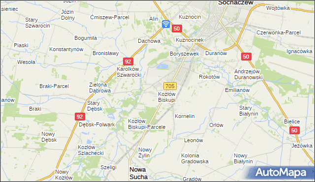 mapa Kozłów Biskupi, Kozłów Biskupi na mapie Targeo