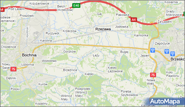 mapa Łazy gmina Rzezawa, Łazy gmina Rzezawa na mapie Targeo