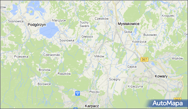 mapa Miłków gmina Podgórzyn, Miłków gmina Podgórzyn na mapie Targeo