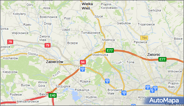 mapa Modlniczka, Modlniczka na mapie Targeo