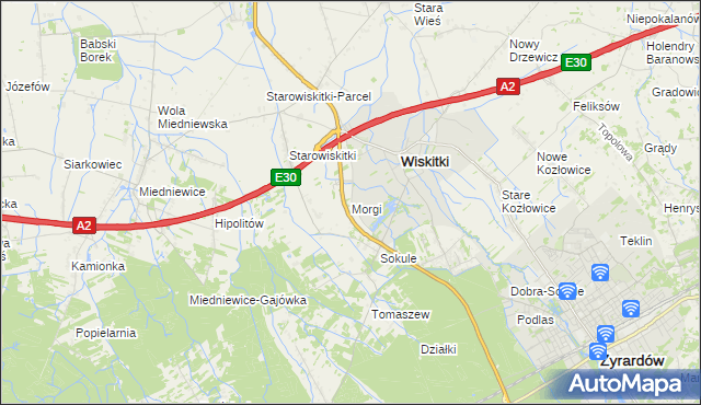 mapa Morgi gmina Wiskitki, Morgi gmina Wiskitki na mapie Targeo