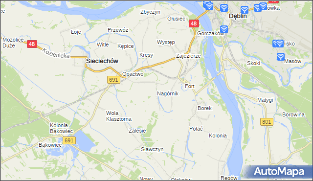 mapa Nagórnik gmina Sieciechów, Nagórnik gmina Sieciechów na mapie Targeo