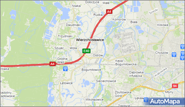 mapa Ostrów gmina Wierzchosławice, Ostrów gmina Wierzchosławice na mapie Targeo