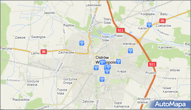 mapa Ostrów Wielkopolski, Ostrów Wielkopolski na mapie Targeo