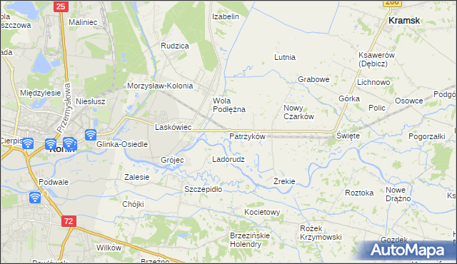 mapa Patrzyków gmina Kramsk, Patrzyków gmina Kramsk na mapie Targeo