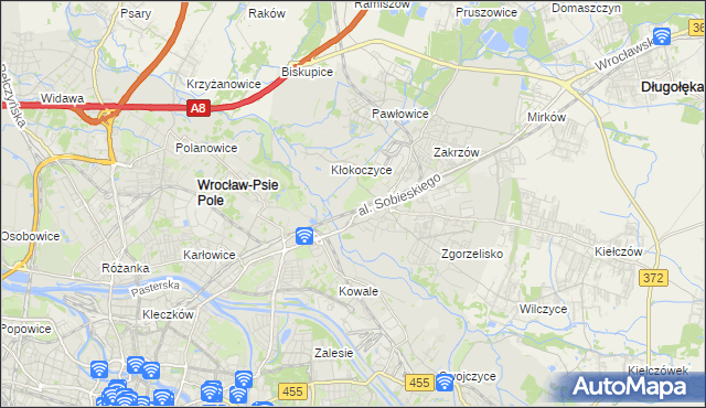 mapa Psie Pole gmina Wrocław, Psie Pole gmina Wrocław na mapie Targeo