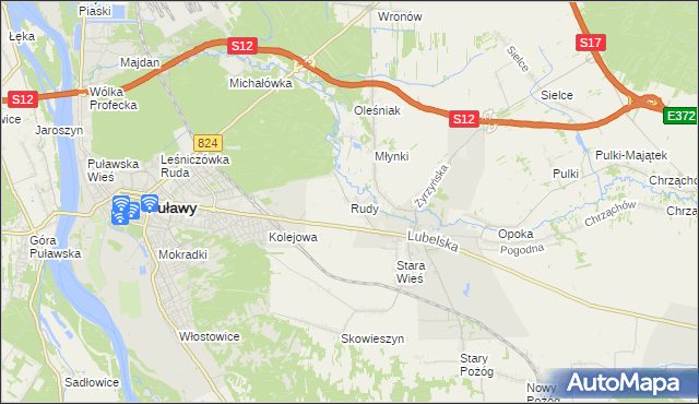 mapa Rudy gmina Końskowola, Rudy gmina Końskowola na mapie Targeo