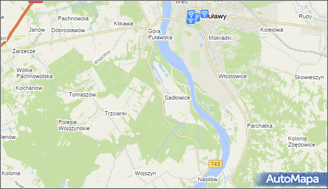mapa Sadłowice gmina Puławy, Sadłowice gmina Puławy na mapie Targeo