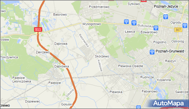 mapa Skórzewo gmina Dopiewo, Skórzewo gmina Dopiewo na mapie Targeo