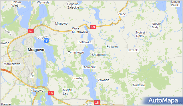 mapa Śniadowo gmina Mrągowo, Śniadowo gmina Mrągowo na mapie Targeo