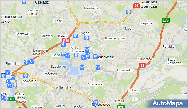 mapa Sosnowca, Sosnowiec na mapie Targeo