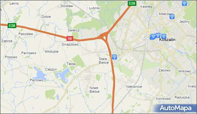 mapa Stare Bielice gmina Biesiekierz, Stare Bielice gmina Biesiekierz na mapie Targeo