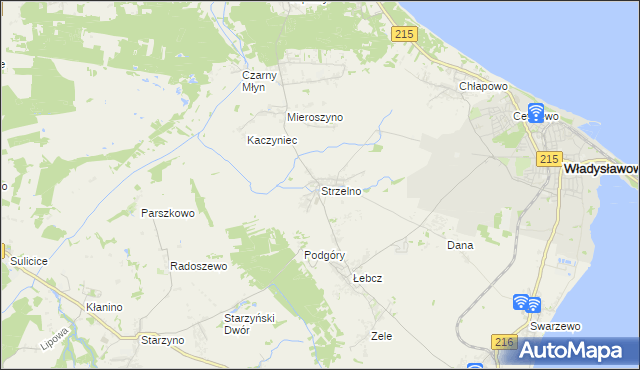 mapa Strzelno gmina Puck, Strzelno gmina Puck na mapie Targeo