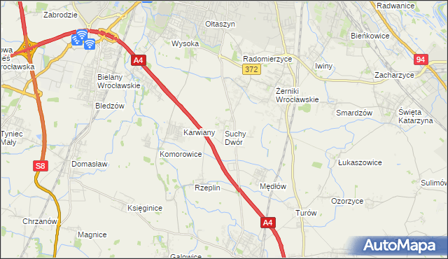 mapa Suchy Dwór gmina Żórawina, Suchy Dwór gmina Żórawina na mapie Targeo