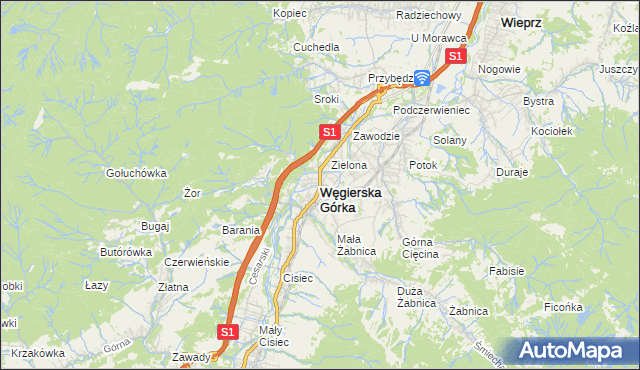 mapa Węgierska Górka, Węgierska Górka na mapie Targeo