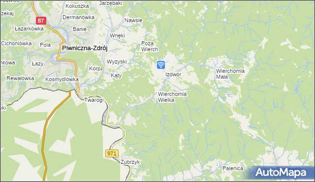 mapa Wierchomla Wielka, Wierchomla Wielka na mapie Targeo