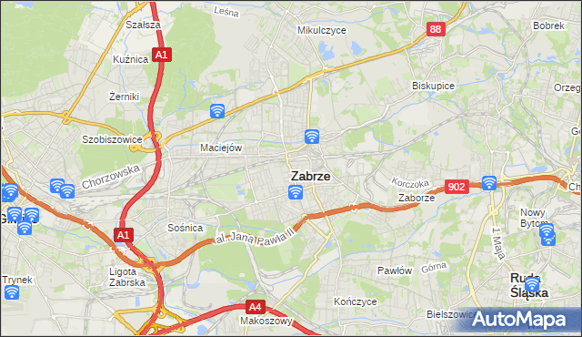 mapa Zabrza, Zabrze na mapie Targeo