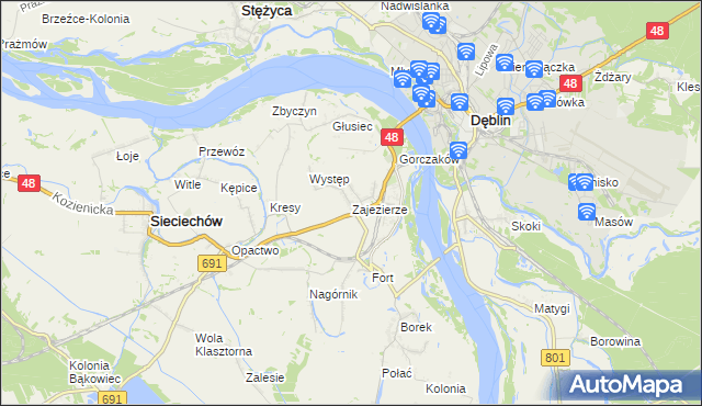 mapa Zajezierze gmina Sieciechów, Zajezierze gmina Sieciechów na mapie Targeo