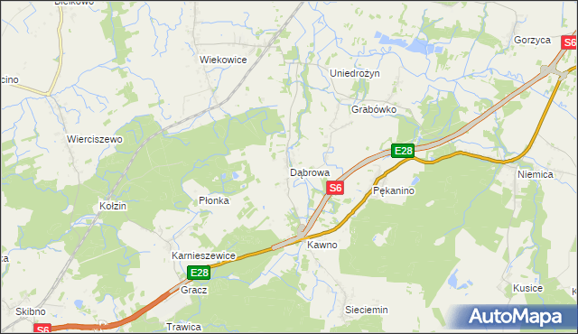 mapa Dąbrowa gmina Sianów, Dąbrowa gmina Sianów na mapie Targeo