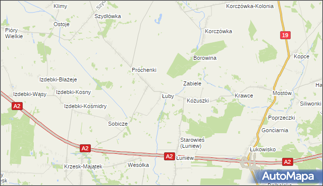 mapa Łuby gmina Międzyrzec Podlaski, Łuby gmina Międzyrzec Podlaski na mapie Targeo