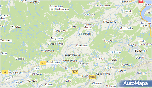 mapa Krzeszów gmina Stryszawa, Krzeszów gmina Stryszawa na mapie Targeo