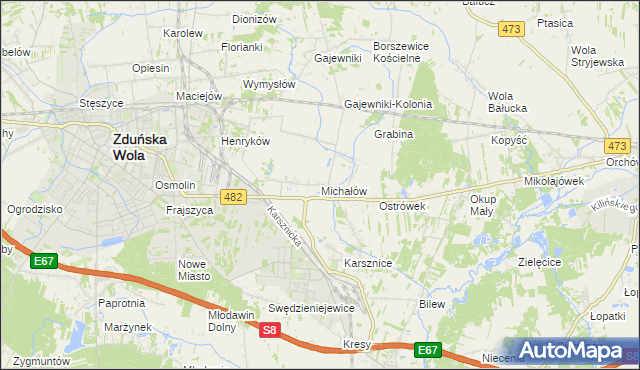 mapa Michałów gmina Zduńska Wola, Michałów gmina Zduńska Wola na mapie Targeo