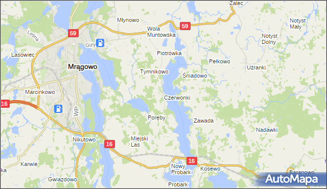 mapa Czerwonki gmina Mrągowo, Czerwonki gmina Mrągowo na mapie Targeo