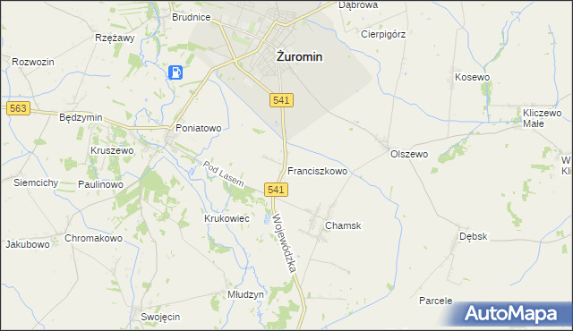 mapa Franciszkowo gmina Żuromin, Franciszkowo gmina Żuromin na mapie Targeo