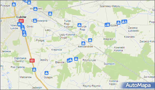 mapa Aleksandrów gmina Łuków, Aleksandrów gmina Łuków na mapie Targeo