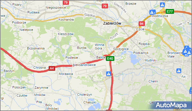 mapa Balice gmina Zabierzów, Balice gmina Zabierzów na mapie Targeo