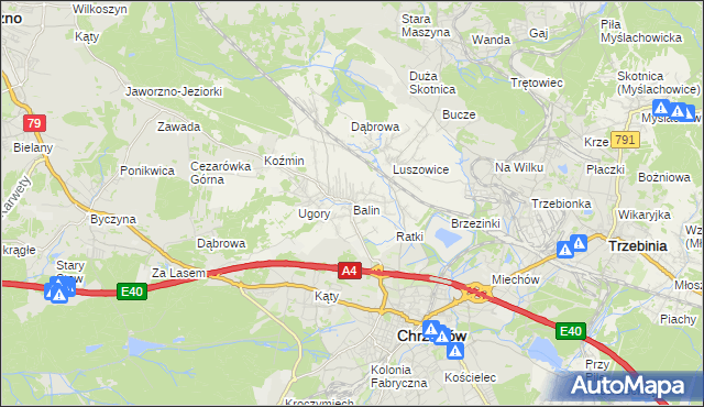 mapa Balin gmina Chrzanów, Balin gmina Chrzanów na mapie Targeo