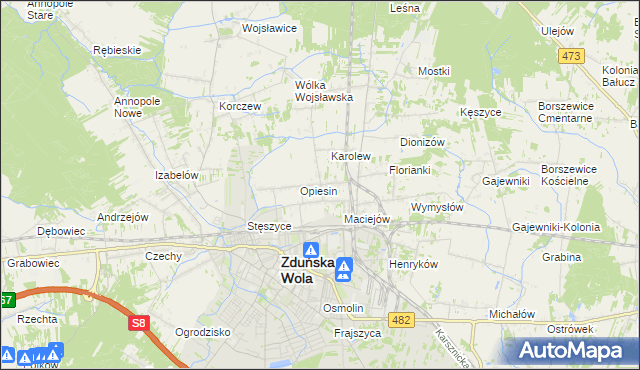 mapa Beniaminów gmina Zduńska Wola, Beniaminów gmina Zduńska Wola na mapie Targeo