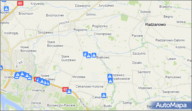 mapa Białkowo gmina Radzanowo, Białkowo gmina Radzanowo na mapie Targeo
