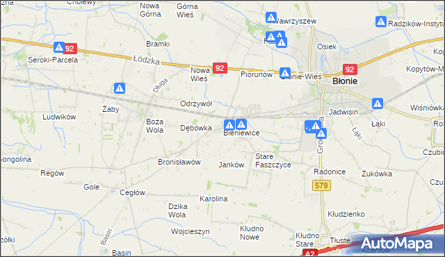mapa Bieniewice, Bieniewice na mapie Targeo