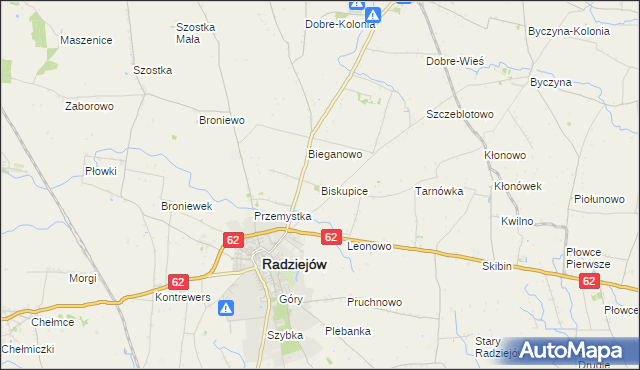 mapa Biskupice gmina Radziejów, Biskupice gmina Radziejów na mapie Targeo